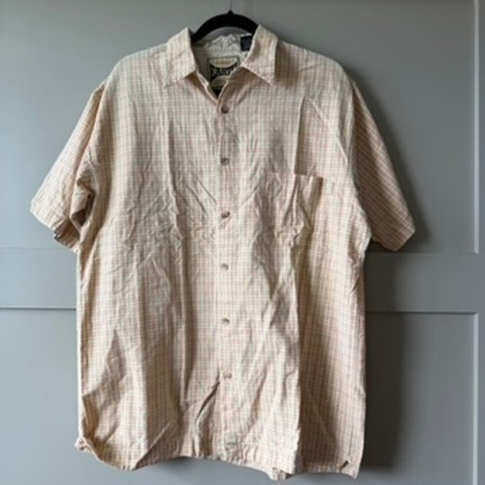 Planet Earth Shirt Mens XL Orange Plaid Short Sleeve Button‎ Up Cotton Skate